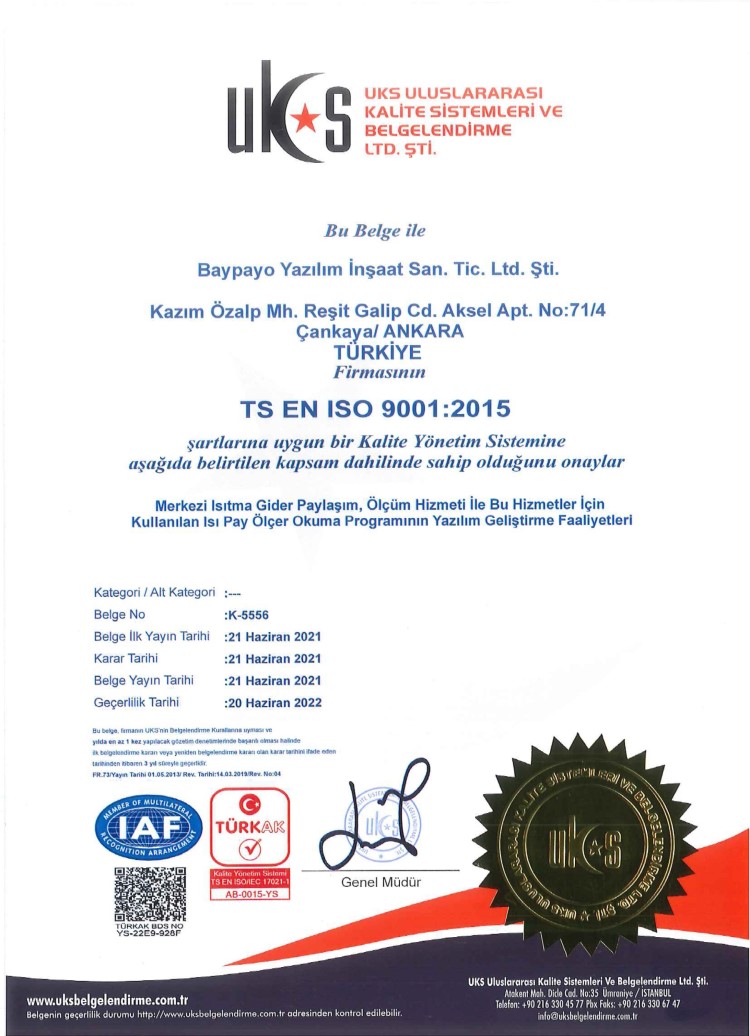 baypayo iso 9001 kalite yönetim sistemi sertifikası